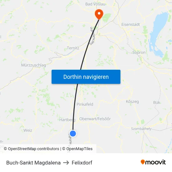 Buch-Sankt Magdalena to Felixdorf map