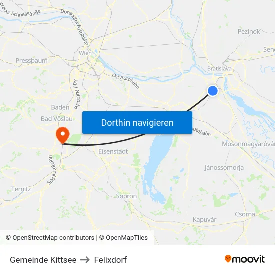 Gemeinde Kittsee to Felixdorf map