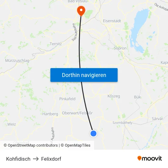 Kohfidisch to Felixdorf map