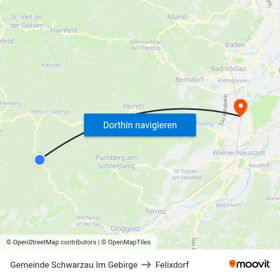 Gemeinde Schwarzau Im Gebirge to Felixdorf map