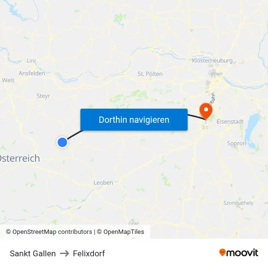 Sankt Gallen to Felixdorf map