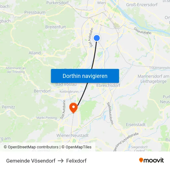 Gemeinde Vösendorf to Felixdorf map