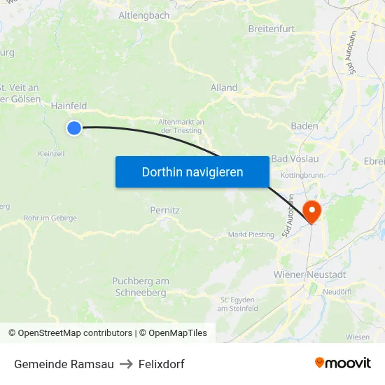 Gemeinde Ramsau to Felixdorf map
