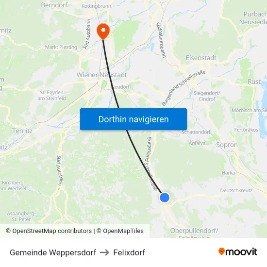 Gemeinde Weppersdorf to Felixdorf map