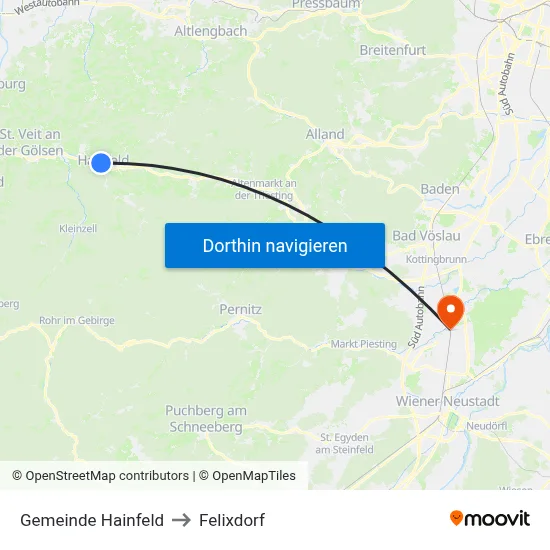 Gemeinde Hainfeld to Felixdorf map