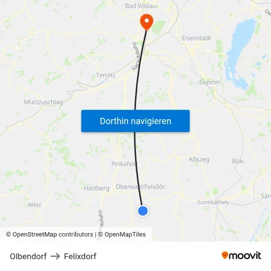 Olbendorf to Felixdorf map