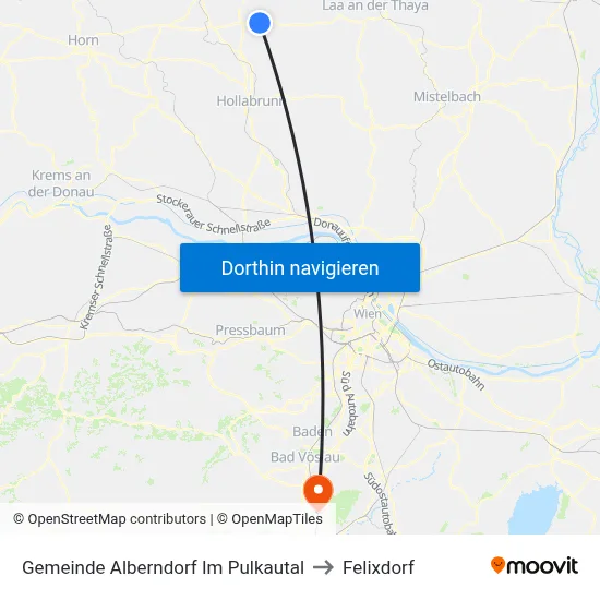 Gemeinde Alberndorf Im Pulkautal to Felixdorf map