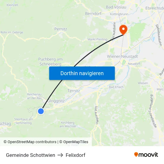 Gemeinde Schottwien to Felixdorf map
