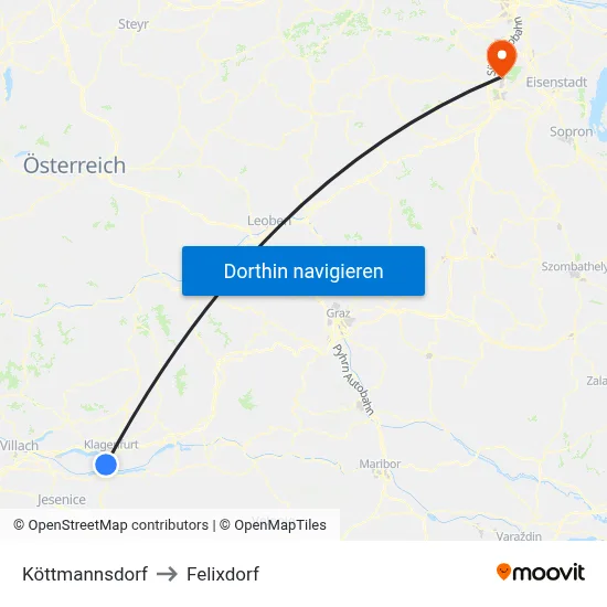 Köttmannsdorf to Felixdorf map