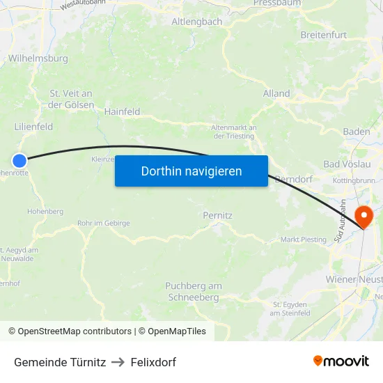 Gemeinde Türnitz to Felixdorf map