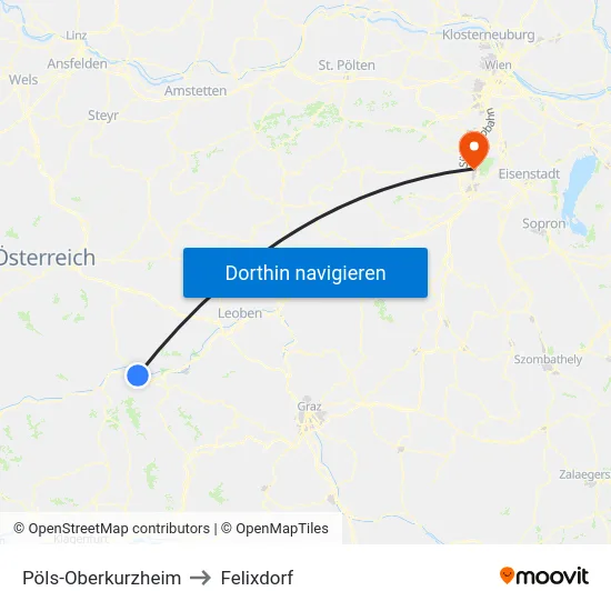 Pöls-Oberkurzheim to Felixdorf map