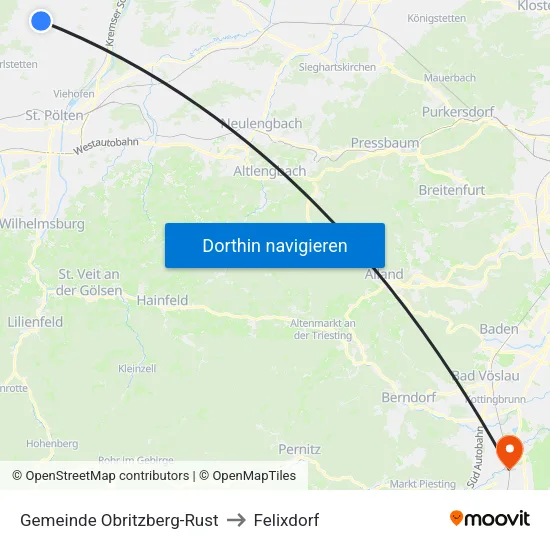 Gemeinde Obritzberg-Rust to Felixdorf map