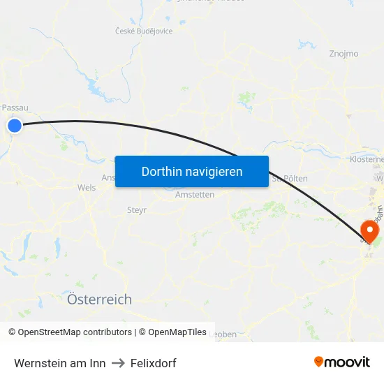 Wernstein am Inn to Felixdorf map