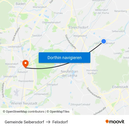 Gemeinde Seibersdorf to Felixdorf map