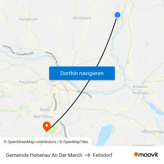 Gemeinde Hohenau An Der March to Felixdorf map