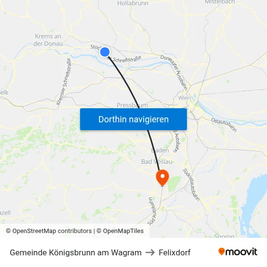 Gemeinde Königsbrunn am Wagram to Felixdorf map