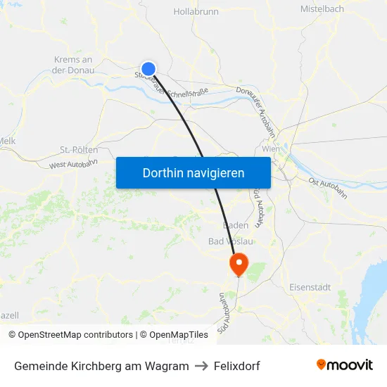 Gemeinde Kirchberg am Wagram to Felixdorf map