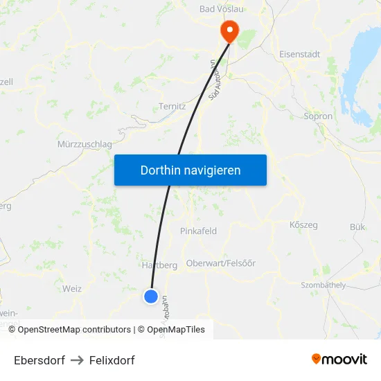 Ebersdorf to Felixdorf map