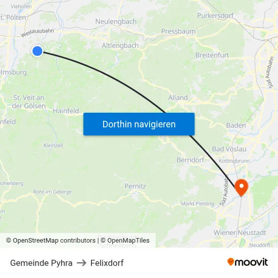 Gemeinde Pyhra to Felixdorf map