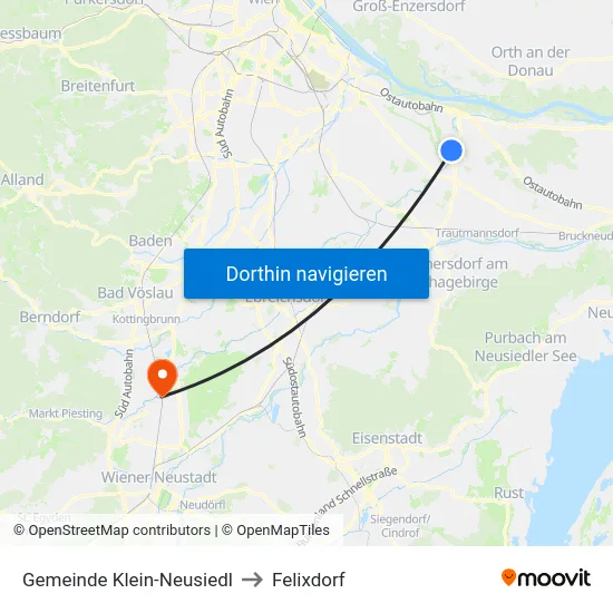 Gemeinde Klein-Neusiedl to Felixdorf map