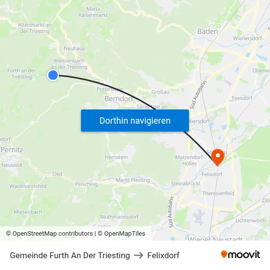 Gemeinde Furth An Der Triesting to Felixdorf map