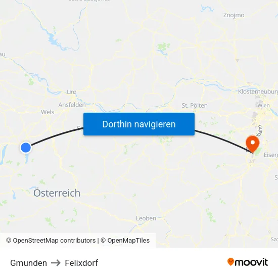 Gmunden to Felixdorf map