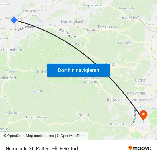 Gemeinde St. Pölten to Felixdorf map