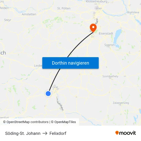 Söding-St. Johann to Felixdorf map