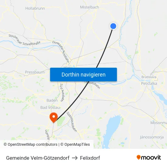 Gemeinde Velm-Götzendorf to Felixdorf map
