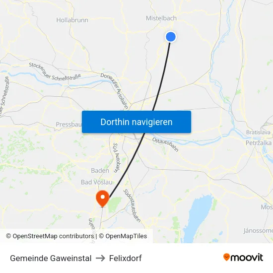 Gemeinde Gaweinstal to Felixdorf map