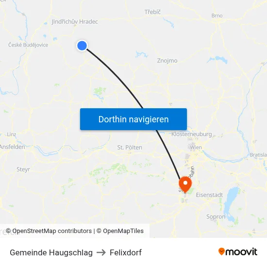 Gemeinde Haugschlag to Felixdorf map