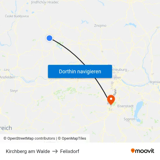 Kirchberg am Walde to Felixdorf map