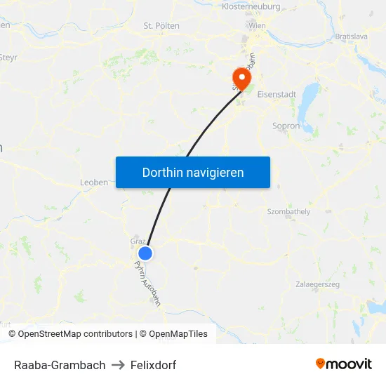 Raaba-Grambach to Felixdorf map