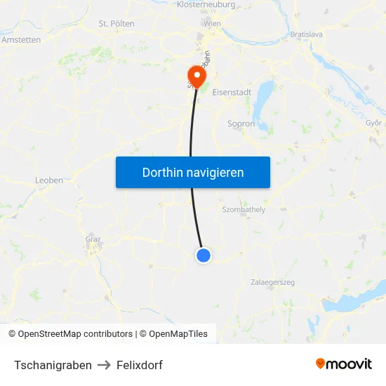 Tschanigraben to Felixdorf map
