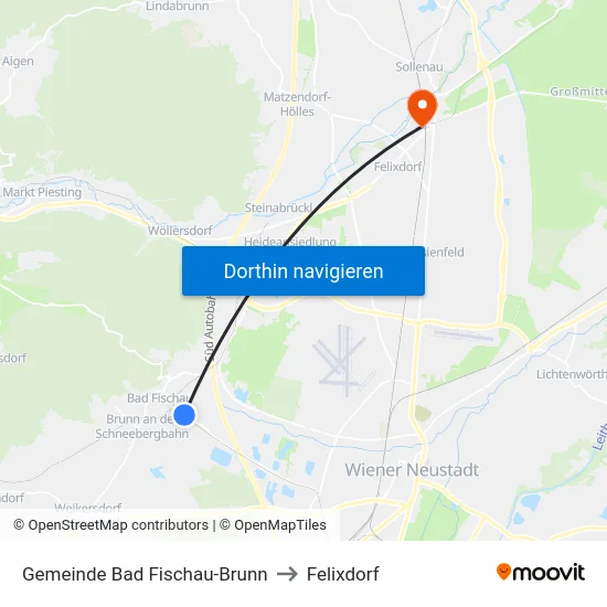 Gemeinde Bad Fischau-Brunn to Felixdorf map