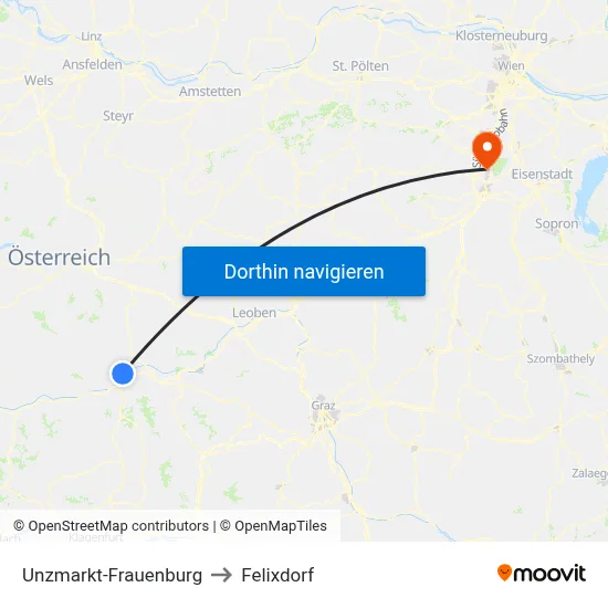 Unzmarkt-Frauenburg to Felixdorf map