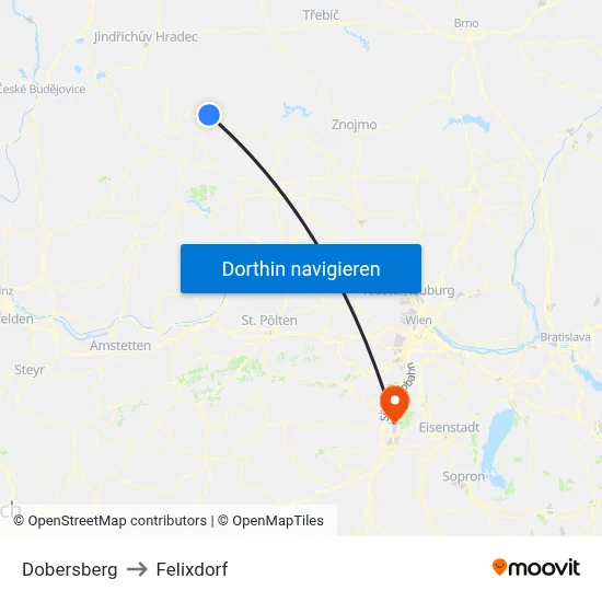 Dobersberg to Felixdorf map