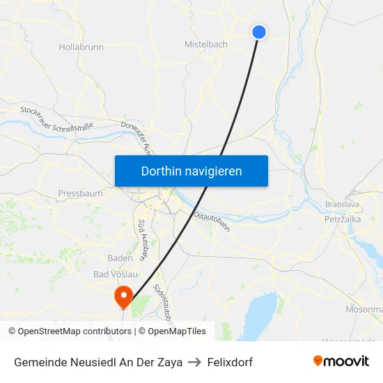 Gemeinde Neusiedl An Der Zaya to Felixdorf map