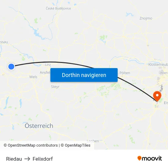 Riedau to Felixdorf map