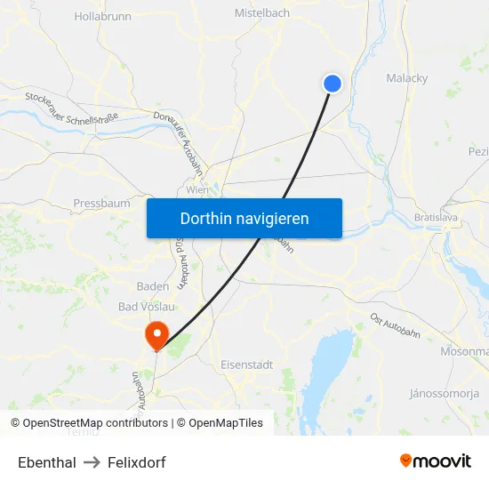 Ebenthal to Felixdorf map
