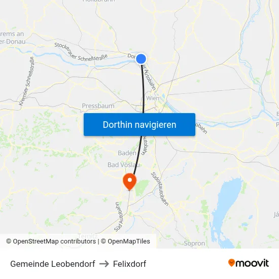 Gemeinde Leobendorf to Felixdorf map