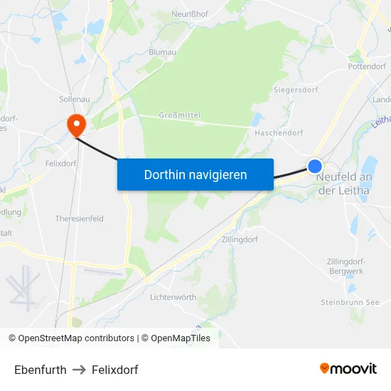 Ebenfurth to Felixdorf map