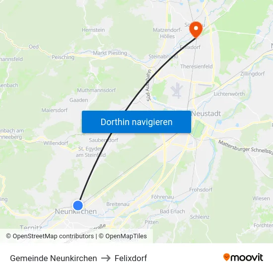 Gemeinde Neunkirchen to Felixdorf map