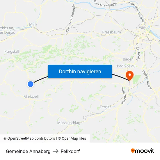 Gemeinde Annaberg to Felixdorf map