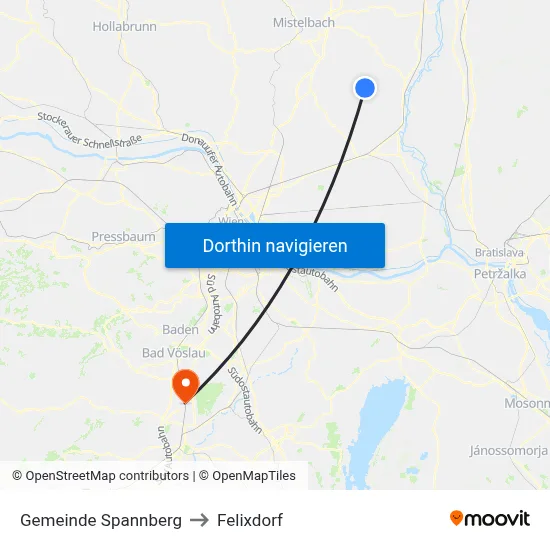 Gemeinde Spannberg to Felixdorf map