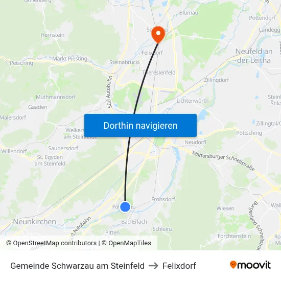 Gemeinde Schwarzau am Steinfeld to Felixdorf map