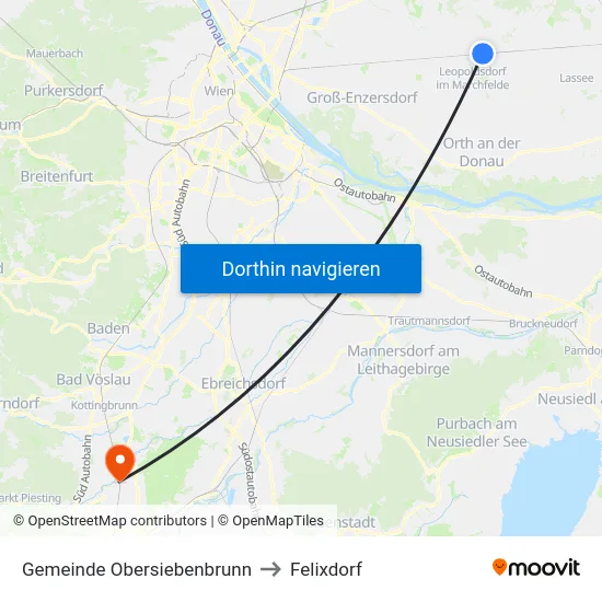 Gemeinde Obersiebenbrunn to Felixdorf map