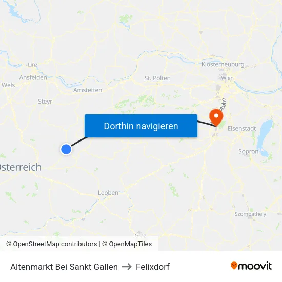 Altenmarkt Bei Sankt Gallen to Felixdorf map