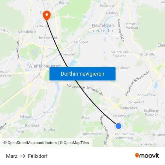 Marz to Felixdorf map