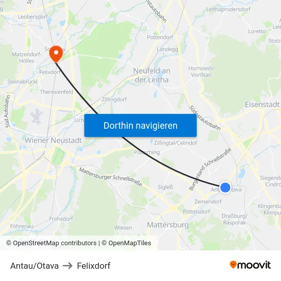 Antau/Otava to Felixdorf map
